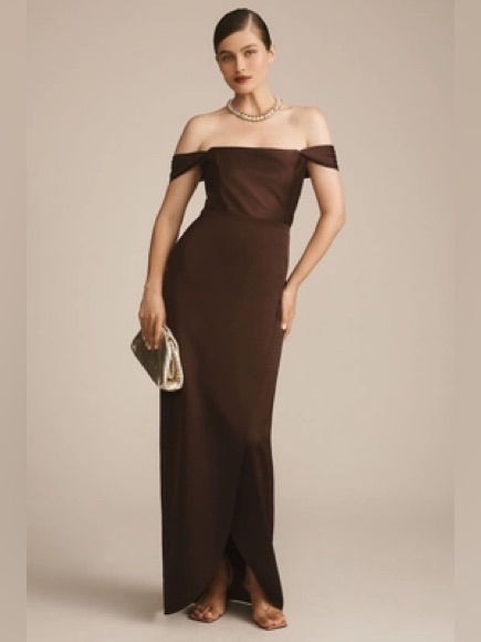 Bhldn Cleo Off-The-Shoulder Satin Maxi Dress - Size 6